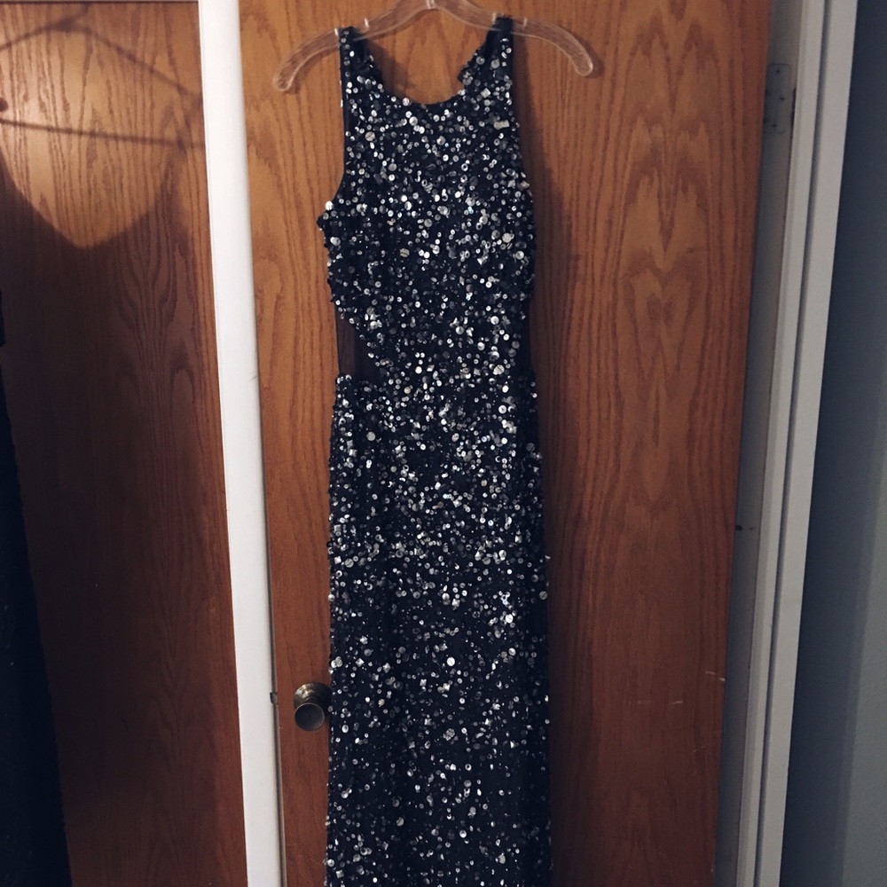 Adrianna Papell Embellished Halter Open Back dress